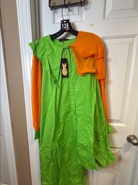 PMP Green and Orange Long Button Dress / Shirt Hi/Low